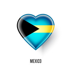 Patriotic heart symbol with Bahamas flag vector illustration isolated on white background. Love Bahamas design element or shiny logo, glossy button.