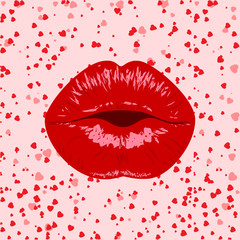 Lips on heart background.Vector illustration