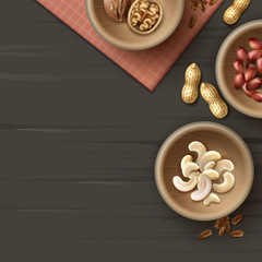 Different nuts in bowls