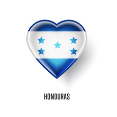 Patriotic heart symbol with Honduras flag vector illustration isolated on white background. Love Honduras design element or shiny logo, glossy button.