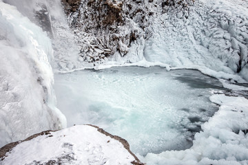 Beautiful frozen scenery at the Krimml waterfalls, Austria