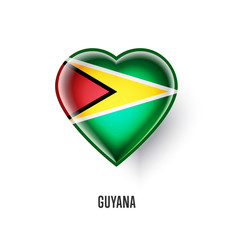 Patriotic heart symbol with Guyana flag vector illustration isolated on white background. Love Guyana design element or shiny logo, glossy button.