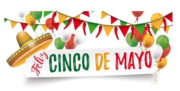 Paper Banner Buntings Chili Sombrero Feliz Cinco De Mayo