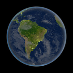 South America at night from space