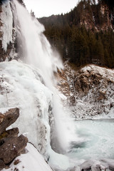 Beautiful frozen scenery at the Krimml waterfalls, Austria