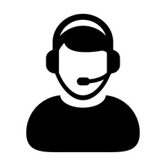 Customer Service Icon - Flat Vector Person Avatar with Headphone for Call Center Service and Support Glyph PIctogram illustration