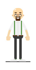 Smiling bald and bearded man isolated on white background vector illustration. People personage in flat design.