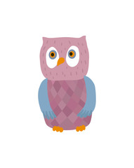 Funny owl personage vector illustration isolated on white background. Cute wild animal, zoo wildlife character in cartoon style.