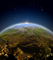 Central Asia from space during sunrise © harvepino