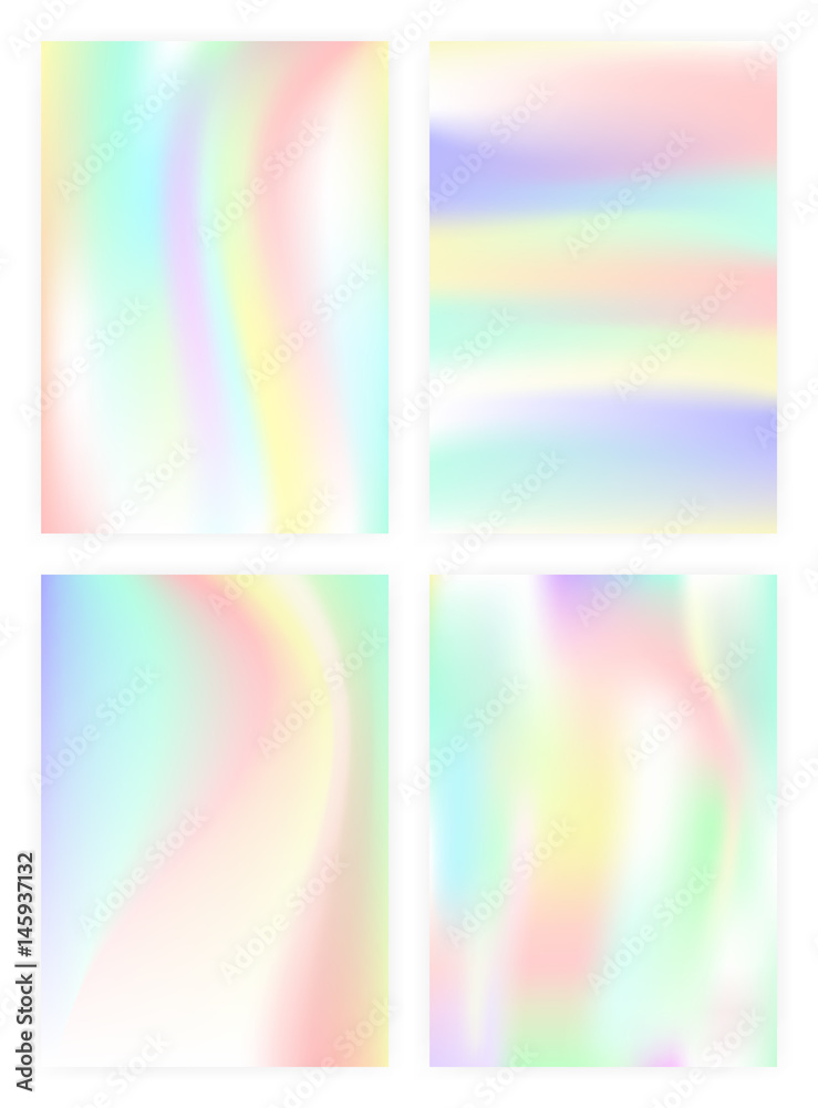 Poster Set of vertical abstract backgrounds with holographic effect. vector illustration.