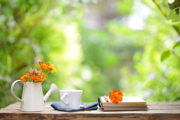 Cosmos flower and books