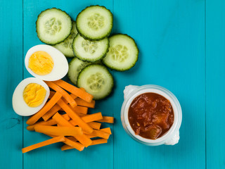 Egg Carrot and Cucumber Crudites With Tomato Salsa