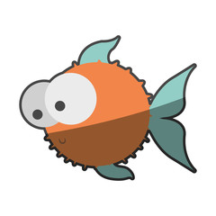 silhouette multicolor pastel of blowfish with big eyes vector illustration