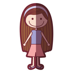 color silhouette shading cartoon brown long hair girl with shirt and skirt vector illustration