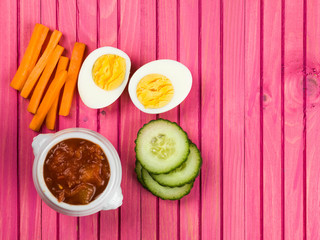 Egg Cucumber Carrot With Tomato Salsa Crudities