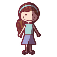 color silhouette shading cartoon side ponytail hair girl with shirt and skirt vector illustration