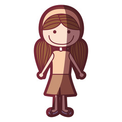 color silhouette shading cartoon pigtails hair girl with shirt and skirt vector illustration