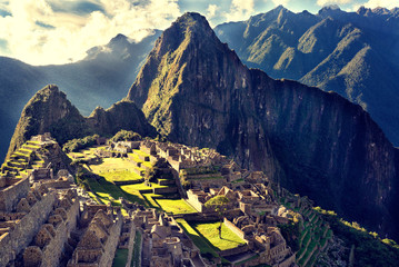View of the ancient Inca City of Machu Picchu. The 15-th century Inca site.'Lost city of the...