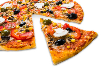 Healthy vegetarian pizza with mushrooms isolated