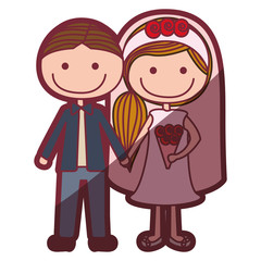 color silhouette shading cartoon groom with formal suit and bride with side hairstyle vector illustration
