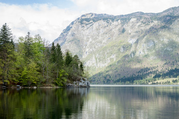 Fototapeta na wymiar Mountain lake with crystal clear water