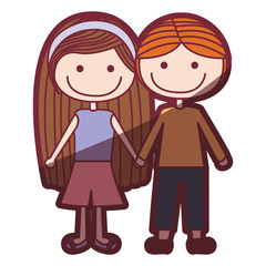 Obraz na płótnie Canvas color silhouette shading cartoon couple kids in casual clothes with taken hands vector illustration