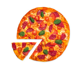 Delicious pizza with pepperoni and tomatoes