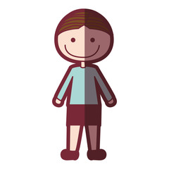 color silhouette shading cartoon boy with t-shirt and shorts vector illustration