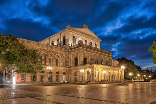 Building of Hannover State Opera in the evening,  Lower Saxony, Germany