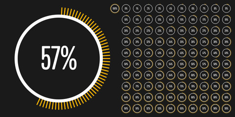 Set of circle percentage diagrams from 0 to 100 ready-to-use for web design, user interface (UI) or infographic - indicator with yellow
