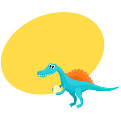 Cute and funny smiling baby spinosaurus, dinosaur, cartoon vector illustration with space for text. Funny, happy spinosaurus dinosaur character, decoration element