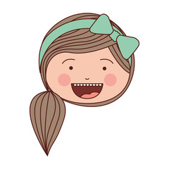 color silhouette smile expression cartoon front face woman with side ponytail hair and bow lace vector illustration