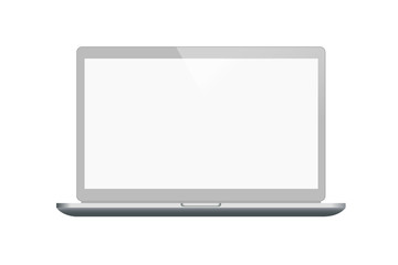 Realistic vector illustration of metal silver laptop with open blank display isolated on white background