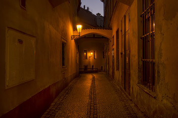 Fototapeta na wymiar Dark Back Alley From Prague, Czech Republic