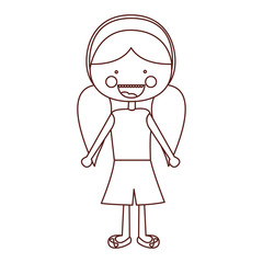 sketch contour smile expression cartoon pigtails hair girl with shirt and skirt vector illustration