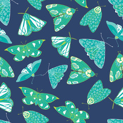 Summer moth seamless vector pattern.  Happy and colorful design.