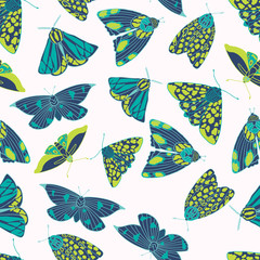 Summer moth seamless vector pattern.  Happy and colorful design.