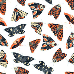 Summer moth seamless vector pattern.  Happy and colorful design.