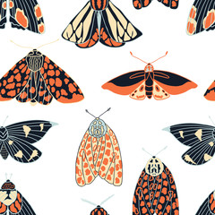 Summer moth seamless vector pattern.  Happy and colorful design.