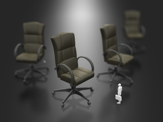 Business figure looking at business chair