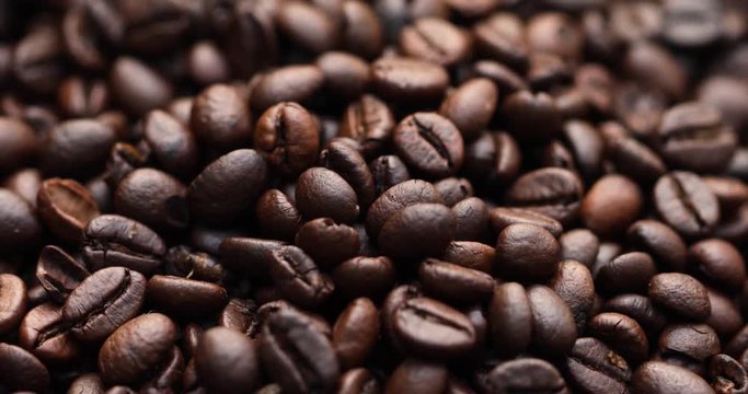 Roasted Coffee Beans, Rotating Macro Shot