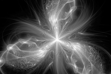 Three armed fractal with spirals, black and white