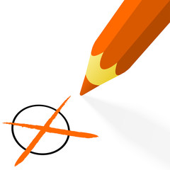 orange pencil with cross