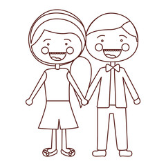 sketch contour smile expression cartoon male hair and female side hairstyle with taken hands vector illustration