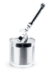 Fototapeta premium Open aluminum canned food isolate on white background