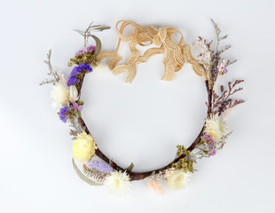 Dried flowers ring isolated on white background
