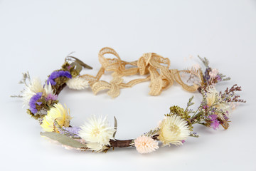 Dried flowers ring isolated on white background