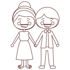 sketch contour smile expression cartoon guy and girl collected hairstyle with taken hands vector illustration