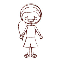 blurred contour smile expression cartoon side ponytail hair girl with shirt and skirt vector illustration