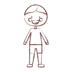 blurred contour smile expression cartoon boy with t-shirt and shorts vector illustration